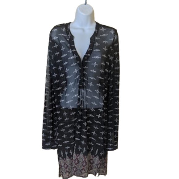 Black Sheer Boho Tunic Blouse Size Large - Picture 1 of 6